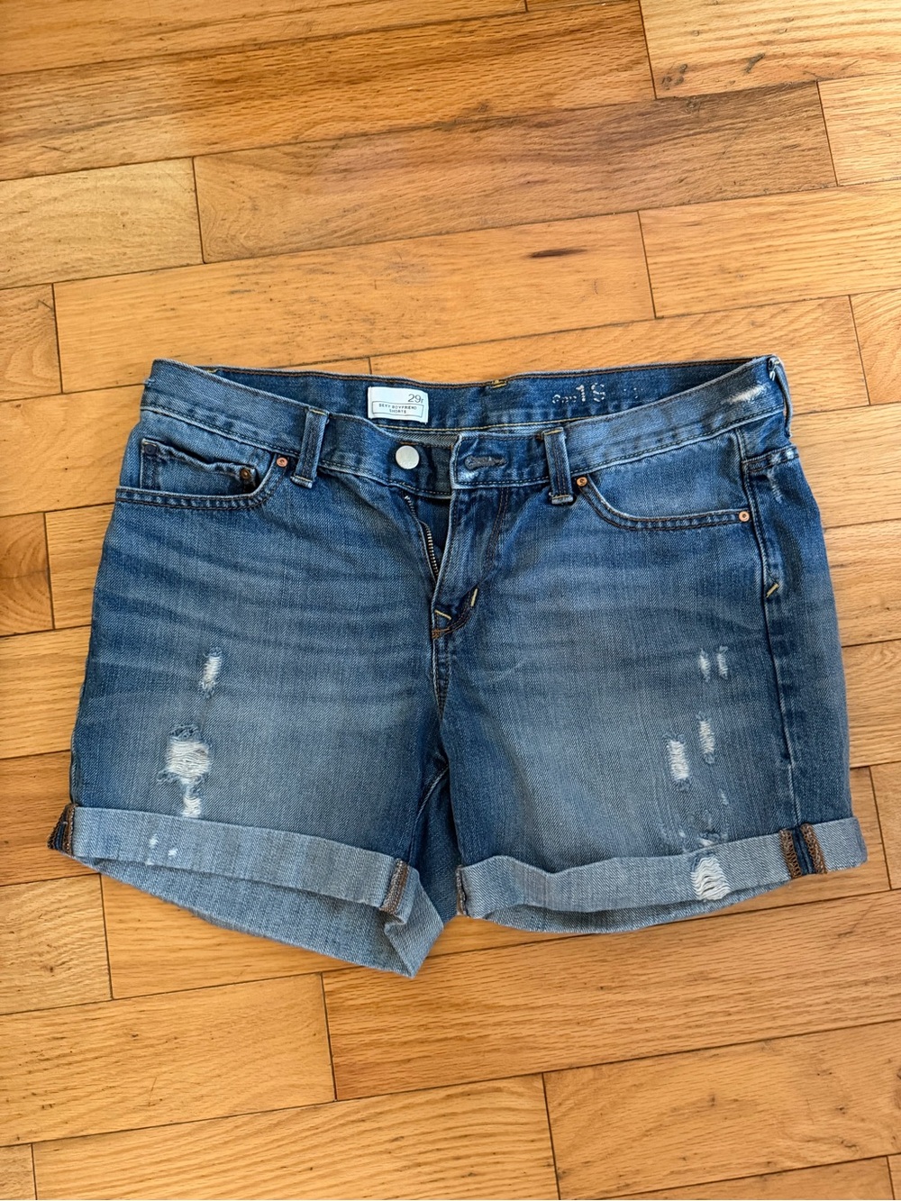 Women’s Distressed Rolled-Hem Denim Shorts - Blue